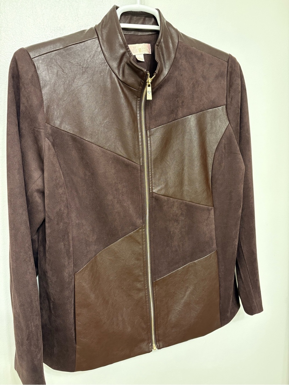 Belle by Kim Gravel Brown Two-Tone Suede & Leather Zip Jacket